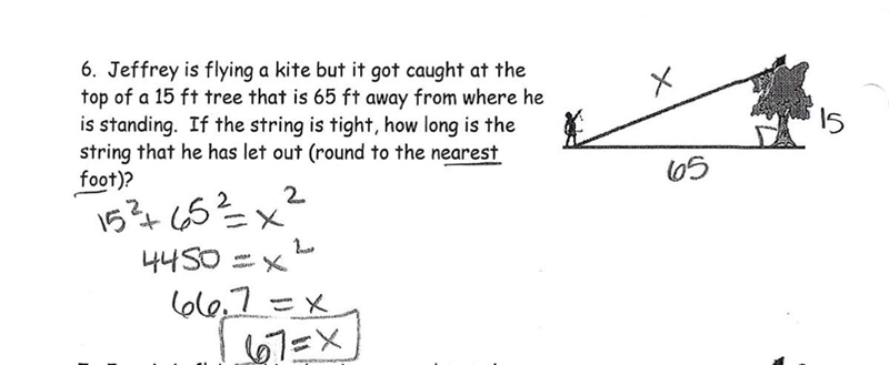 jeffrey is flying a kite but it got caught at the top of a 15 foot tree tha is 60 feet-example-1