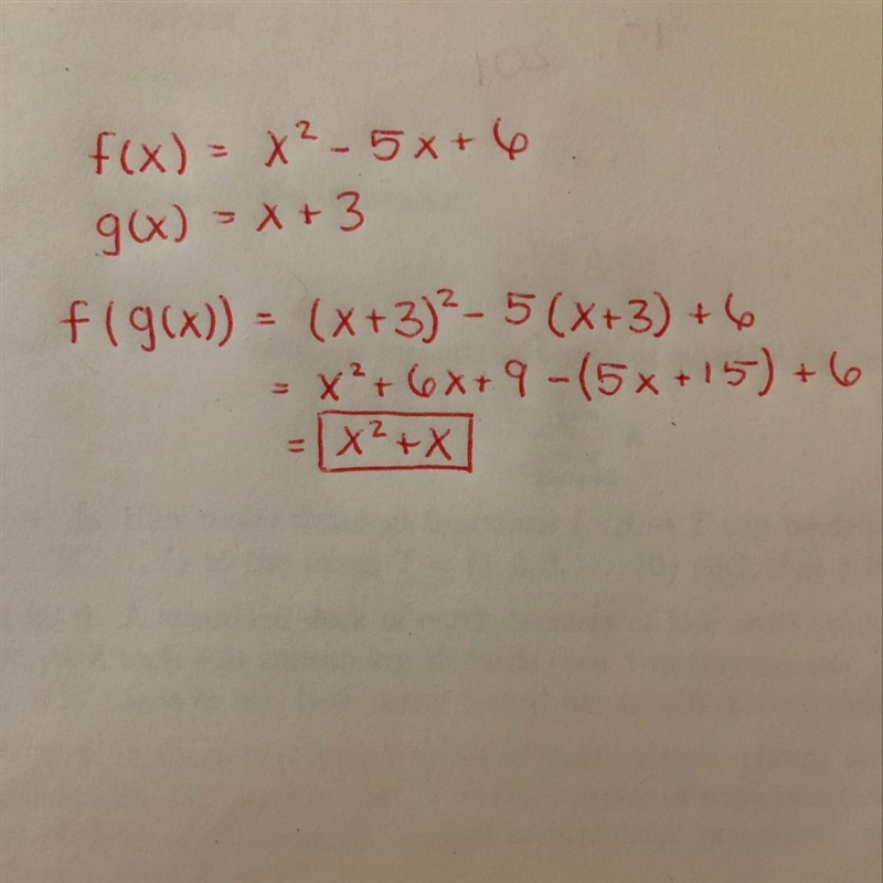 Find f o g. f(x) = x2 - 5x + 6 g(x) = x + 3-example-1