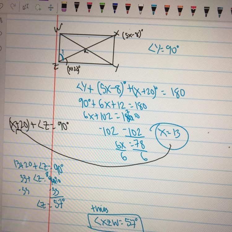 Find m angle XZW. WZWX is a rectangle.-example-1