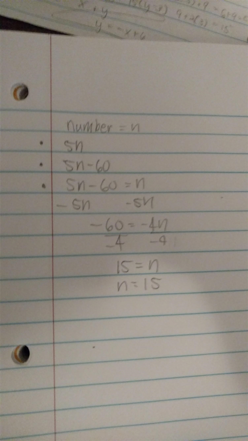 Liam thinks of a number. He multiplies by the number 5 and the subtracts 60 from the-example-1