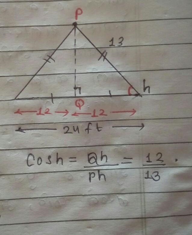 In the triangle below, what ratio is cos h?-example-1