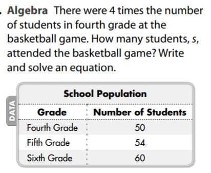 Algebra There were 4 times the number of students in fourth grade at the basketball-example-1