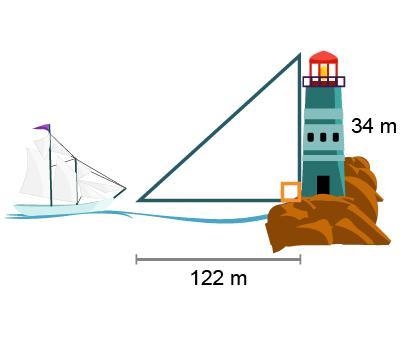 A boat is 122 meters from the base of a lighthouse that is 34 meters above sea level-example-1