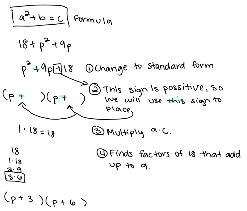 Rewrite the quadratic function in intercept or factored form y=18+p^2+9p-example-1