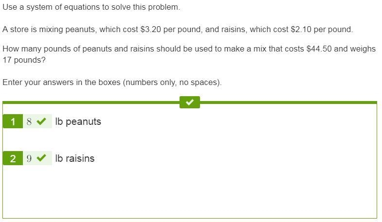 A store is mixing peanuts, which cost $3.20 per pound, and raisins, which cost $2.10 per-example-1