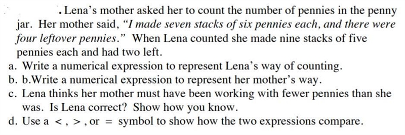 Lena's mother asked her to count the number of pennies in the penny jar. Her mother-example-1