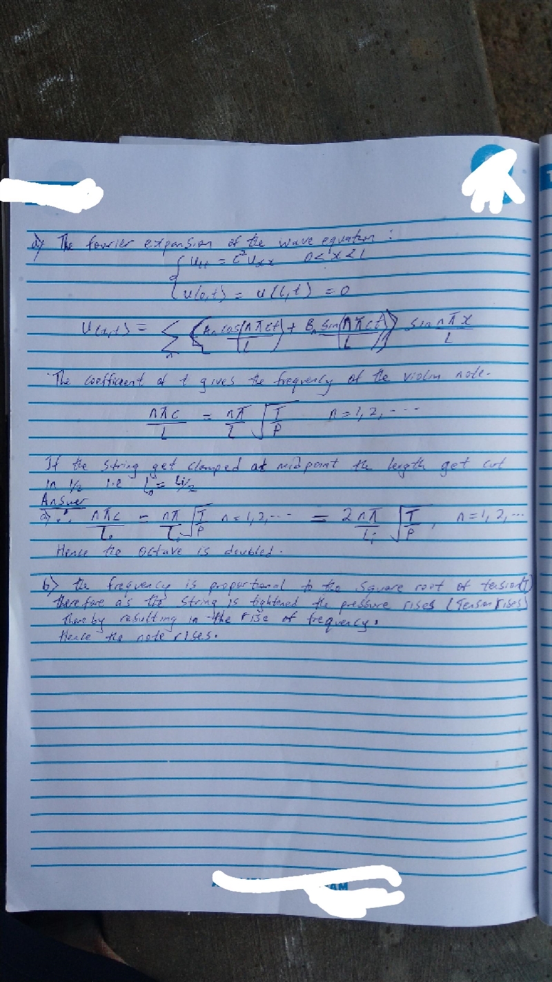 Use the Fourier expansion to explain why the note produced by a violin string rises-example-1