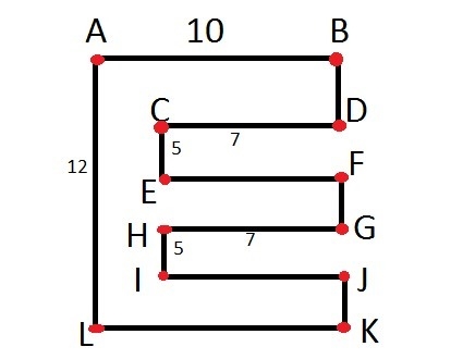 Calculate the area of the irregular polygon shown below: Image of letter E with height-example-1