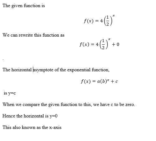 This is the graph of f(x)=4(1/2)^x. What is the horizontal asymptote of f(x)?-example-1