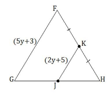 Points J and K are midpoints of the sides of triangle FGH. Triangle F G H is cut by-example-1