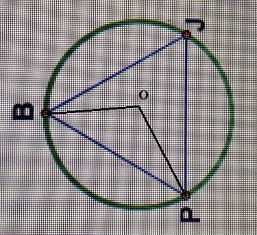 Equilateral triangle PBJ is inscribed in a circle as shown. determine the measure-example-1