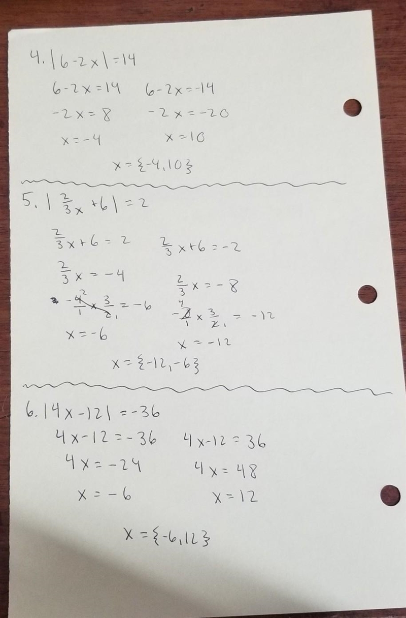 SOLVING ABSOLUTE VALUE 1. [6X + 12 ] = 24 2. [ 8X - 2 ] = 42 3. [ 10 - 3/4 X ] =16 4. [6 -2X-example-2