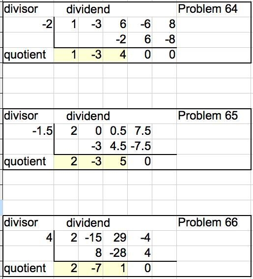 Dividing polynomials using synthetic and long division: For #64-66, a polynomial and-example-4