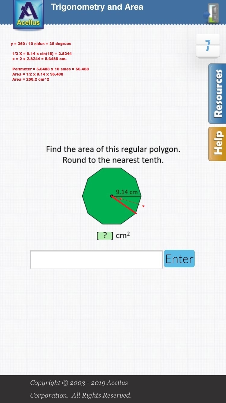 CAN SOMEONE EXPLAIN THIS TO ME PLZ!?! Find the area of this regular polygon. Round-example-1