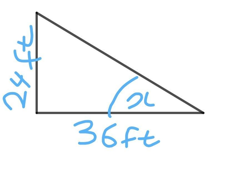 Find the angle of elevation of the sun when a 24 foot tree casts a shadow of 36 feet-example-1