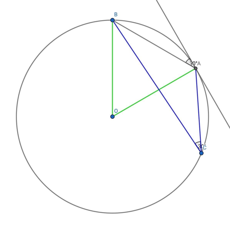 A tangent to a circle at point A is given, and point A is an endpoint of a chord, which-example-1