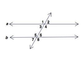 Given that lines a and b are parallel, what angles formed on line b when cut by the-example-1