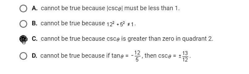 The statement tan theta -12/5, csc theta -13/12, and the terminal point determined-example-1