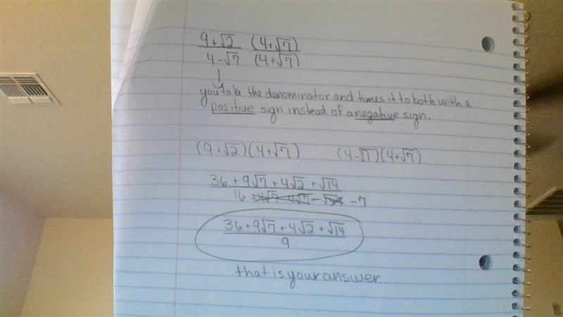 What is the following quotient? 9+ square root of 2 divided by 4 - square root of-example-1