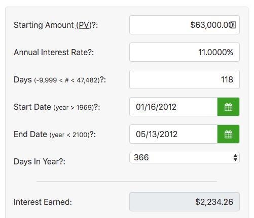 Margaux borrowed 63000 on jan. 16 2012 and paid the loan in full on may 13 2012 with-example-1