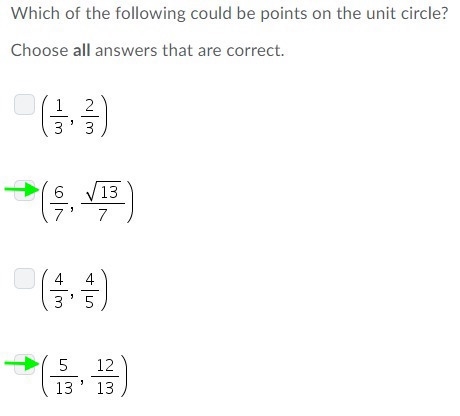 Which of the following could be points on the unit circle?-example-1