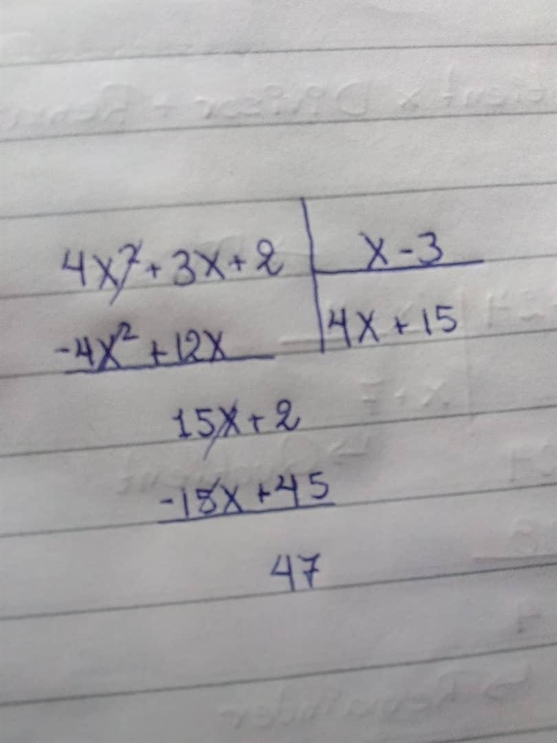 What is the quotient? 4x^2+3x+2 divided by x-3-example-1