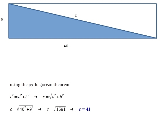 A rectangle has a width of 9 unitsand a length of 40 units. What' s the length of-example-1