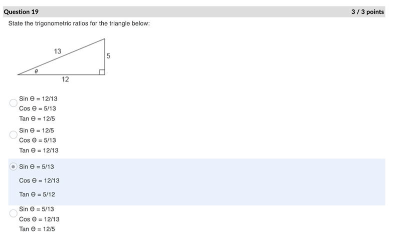 Could I get some help on these two Trig problems? State the trigonometric ratios for-example-1