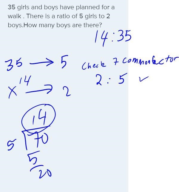 35 girls and boys have planned for a walk . There is a ratio of 5 girls to 2 boys-example-1