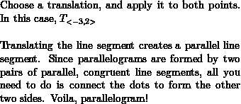 Explain how to use translations to draw a parallelogram.-example-1