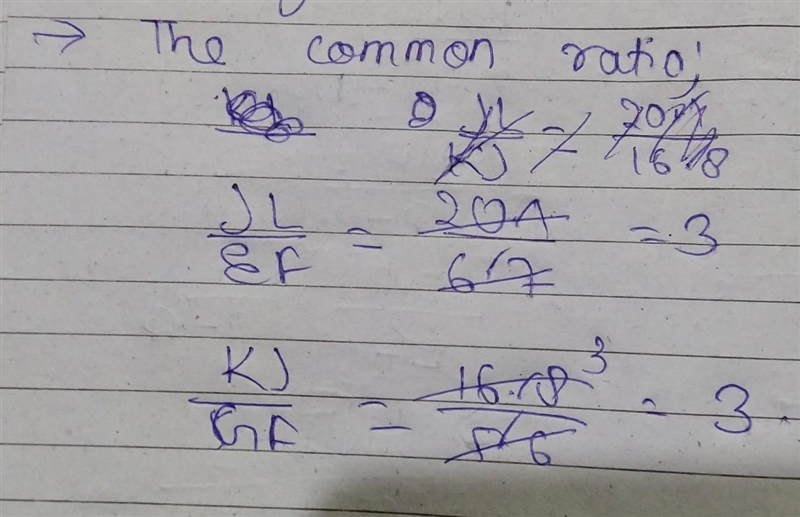 Given these similar triangles, what is the common ratio of triangle LJK to triangle-example-2