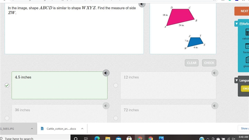 Triangle ABC and triangle TRS Are similar what is the measure of side RS-example-1