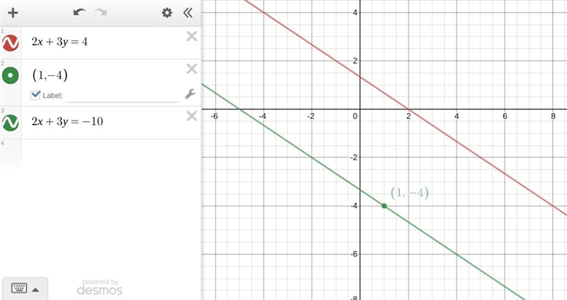 write the standard form of the line that is parallel to 2 x + 3 y = 4 and passes through-example-1