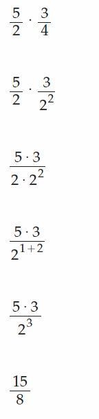 What is the product of the fractions below? 5/2 · 3/4-example-1