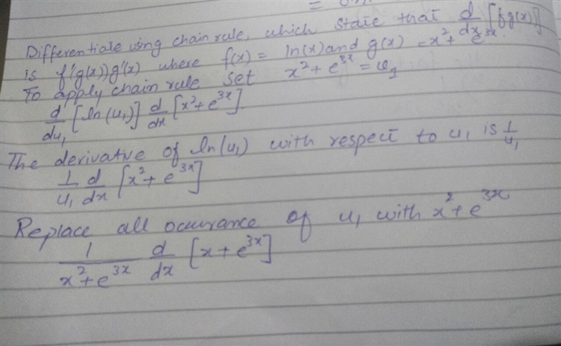 Find f ′(x) for f(x) = ln(x^3 + e^4x). SHOW WORK-example-1