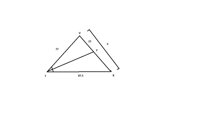 What is the value of x? Enter your answer in the box. Ft Triangle V T K with segment-example-1