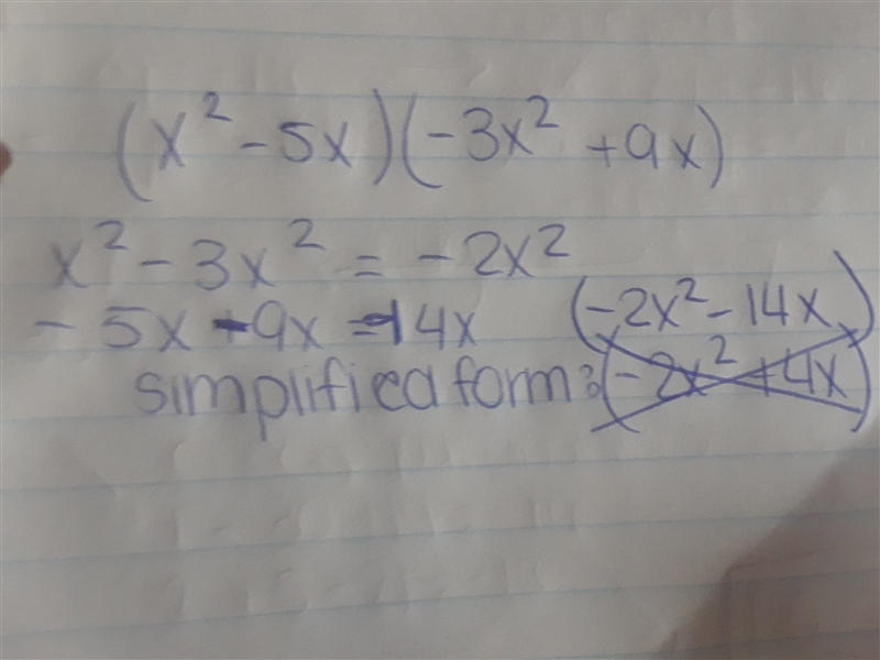 What is the simplified form of the expression? (x^2 - 5x) - (3x^2 + 9x)-example-2