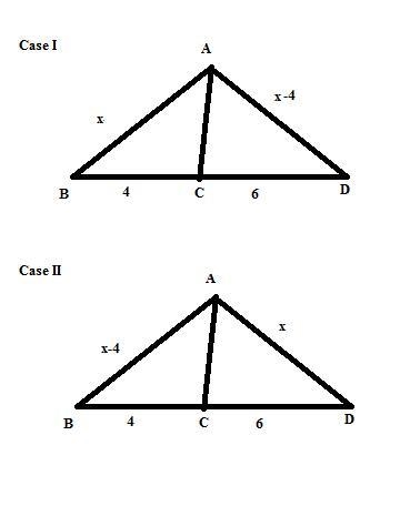 "One side of a triangle is 4 cm shorter than a second side. The ray bisecting-example-1