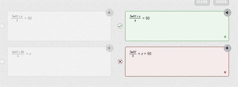 Gavins mean score on 3 math tests is 87. What equation can be solves to find x the-example-1