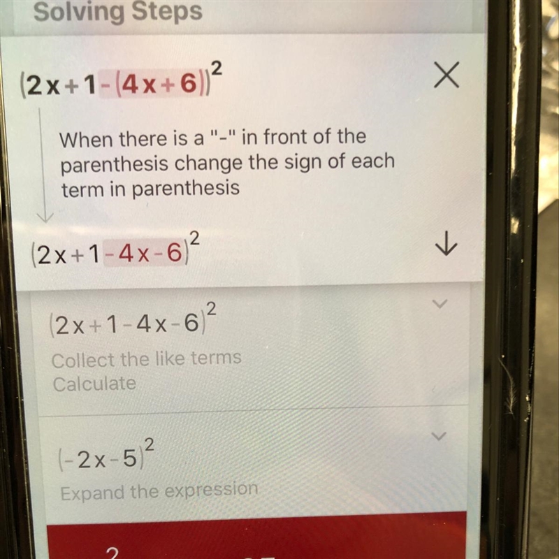 Which algebraic expression is equivalent to the expression below? [2x+1-(4x+6)]^2 A-example-1