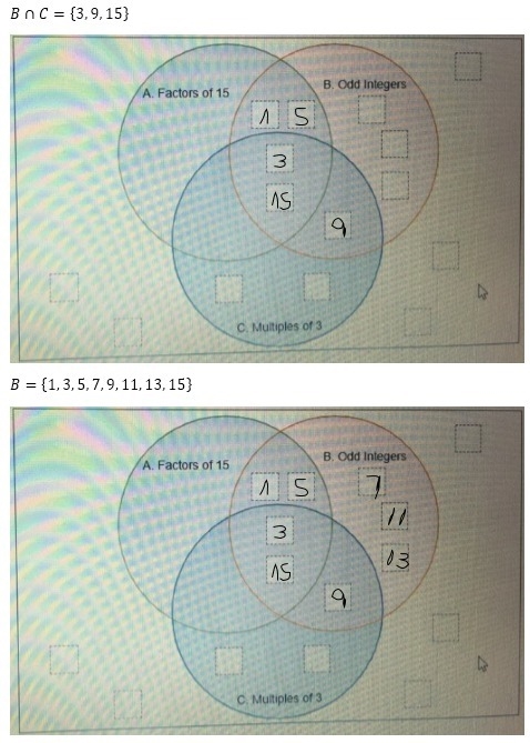 The universal set in this diagram is the set of integers from 1 to 15. place the integers-example-2