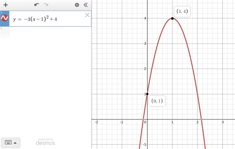 The vertex of a quadratic function is located at (1,4) and the y-intercept of the-example-1