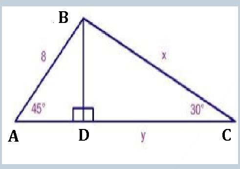 Find the value of x and y. ( ANSWER NEEDS TO BE IN REDUCED RADICAL FORM )-example-1