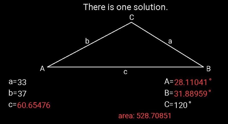 Suppose a triangle has two sides of length 33 and 37 and that the angle between these-example-1