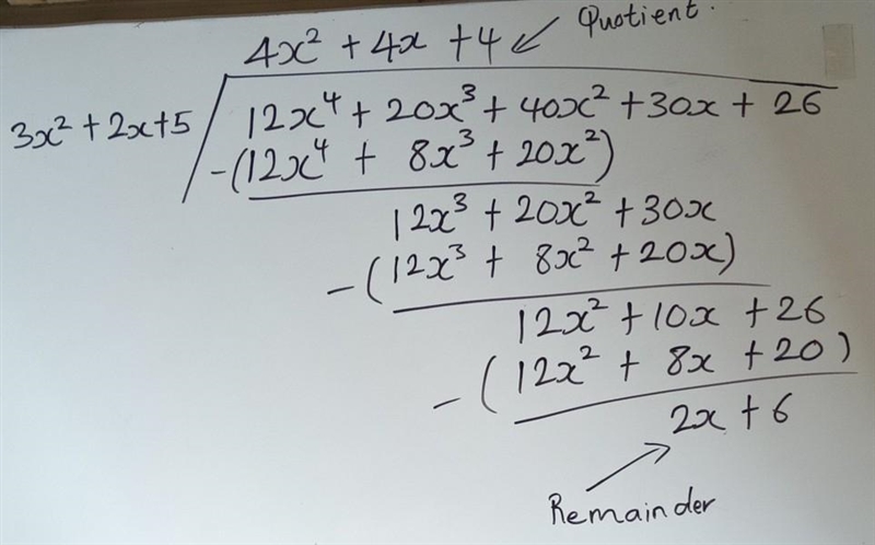 Determine the quotient, q(x), and remainder, r(x) when f(x) = 12x4 + 20x3 + 40x2 + 30x-example-1