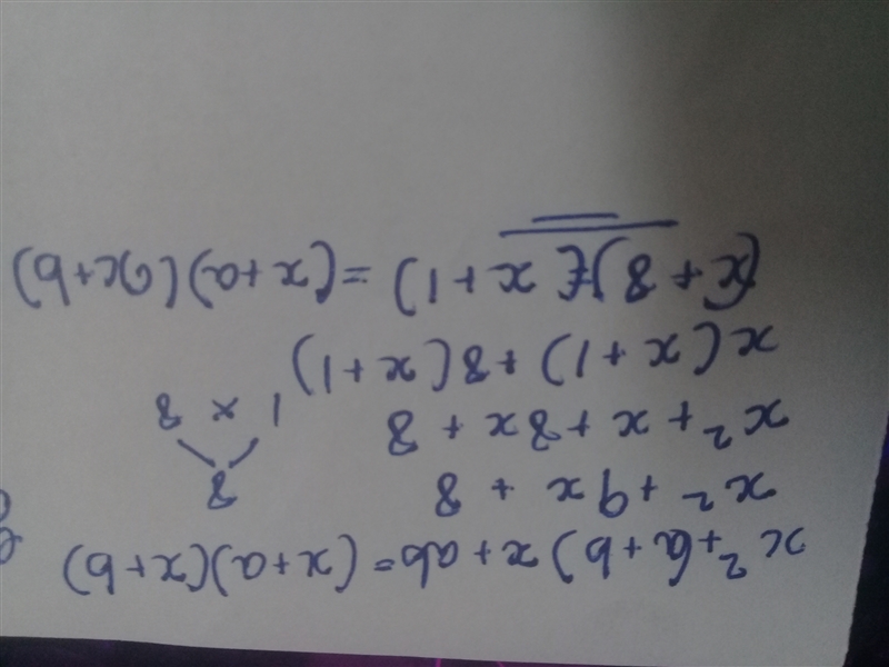 Factor the polynomial x^2+(a+b)x+ab=(x+a)(x+b) using the pattern x^2+9x+8-example-1