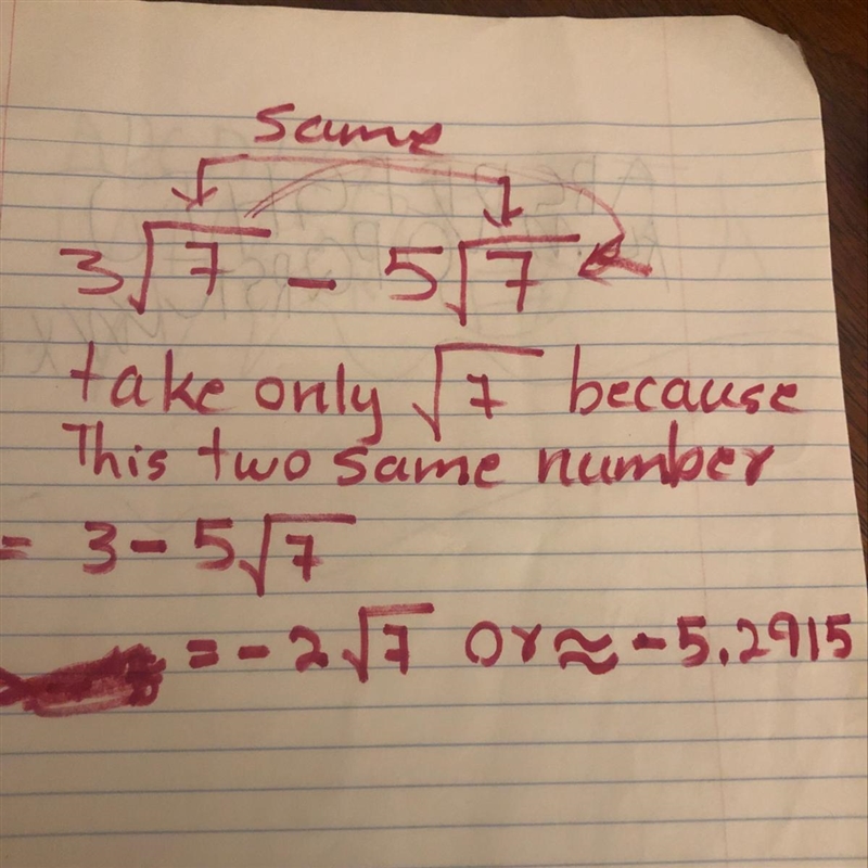 What is the simplified form of 3√7-5√7?​-example-1