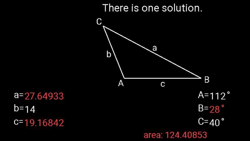 Solve the given triangles by finding the missing angle and other side lengths.-example-1