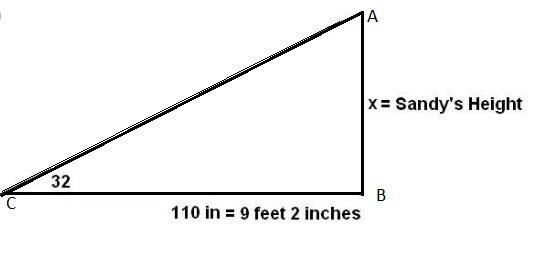 When the sun has risen 32 degrees above the horizon, Sandy casts a shadow that is-example-1