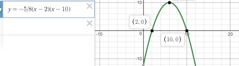 An arch of balloons is tied to a frame. The frame can be modeled by y= -5/8(x-2)(x-example-1